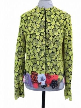 RARE Christopher Kane S/S 2015 Neon Yellow Lace Jacket Floral Hem Sz 6 Like New!
